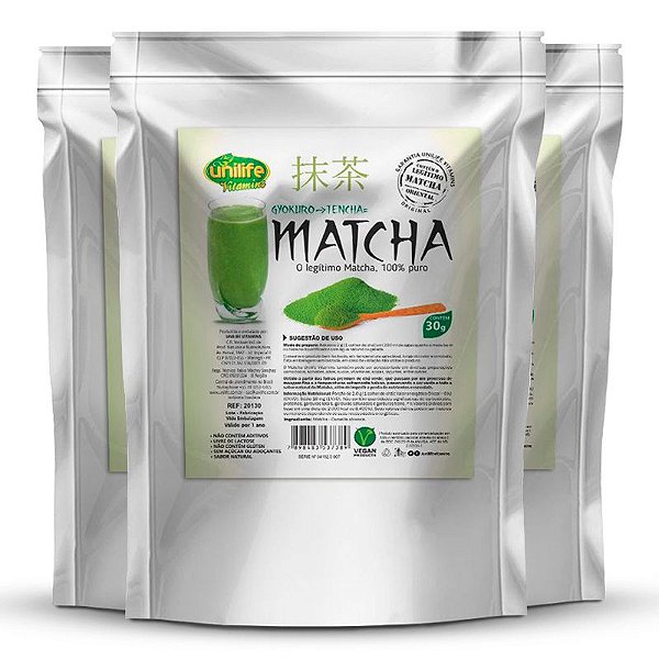 Kit 3 Matcha Puro Vegano Unilife 30g Solúvel