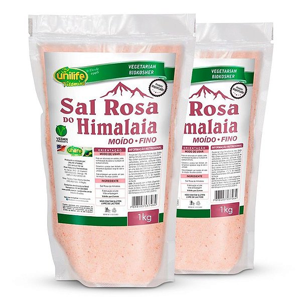 Kit 2 Sal Rosa do himalaia moído fino Unilife 1Kg