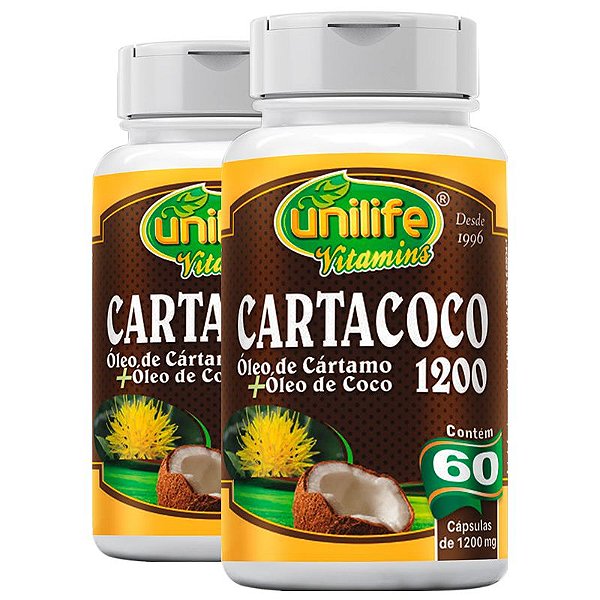 Kit 2 Cartacoco óleo de cartamo e coco Unilife 60 cápsulas