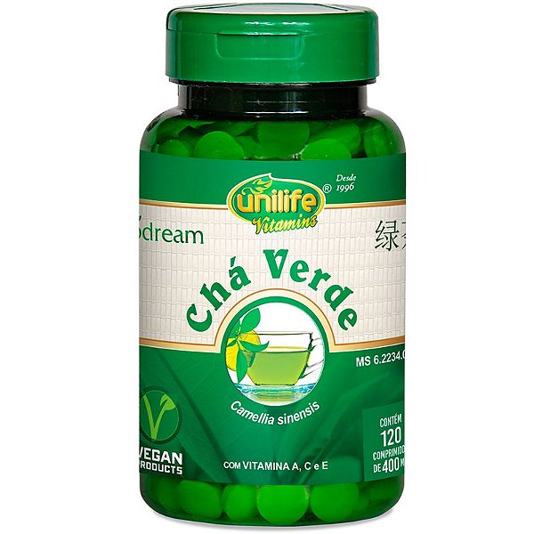 Chá verde com vitamina A, C e E 120 cápsulas Unilife