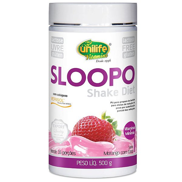 Sloopo Shake Diet Sem Lactose com Colágeno Verisol 400g Morango Unilife
