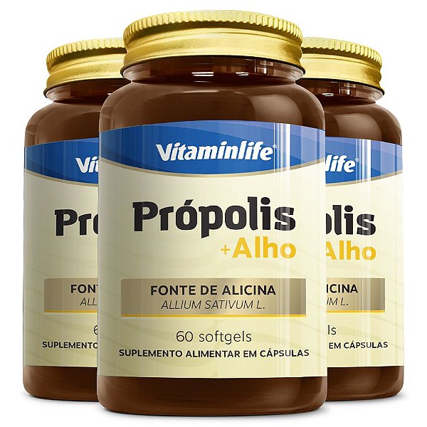 Kit 3 Própolis + Alho Vitaminlife 60 cápsulas