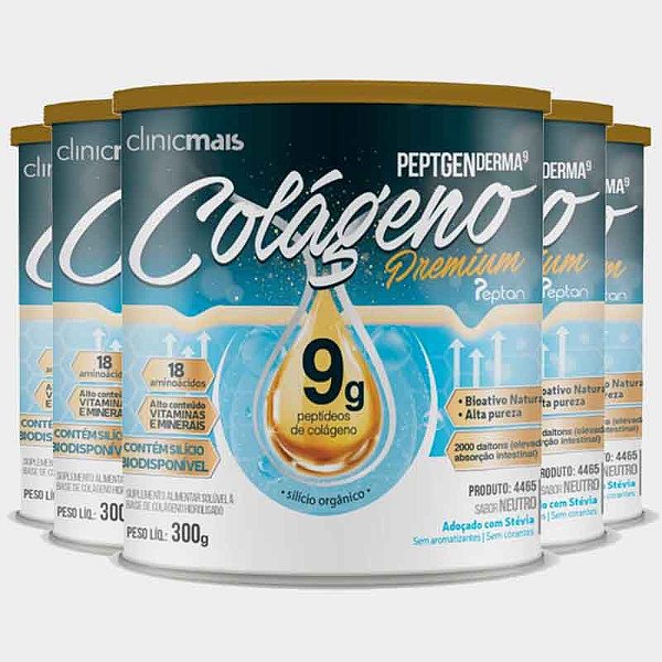 Kit 5 Colágeno Hidrolisado Premium 9g Clinic Mais 300g Neutro