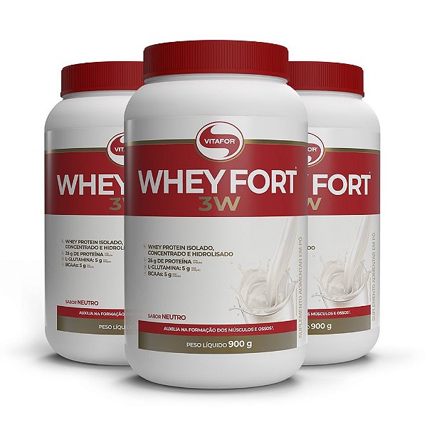 Whey Protein Vitafor Fort 3W 900g Neutro Kit 03 Und
