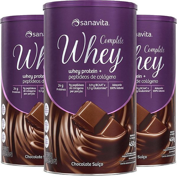 Kit 3 Complete Whey Protein da Sanavita Chocolate Suíço 450g