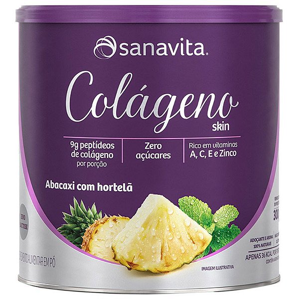 Colágeno Hidrolisado em pó Sanavita 300g Abacaxi com Hortelã