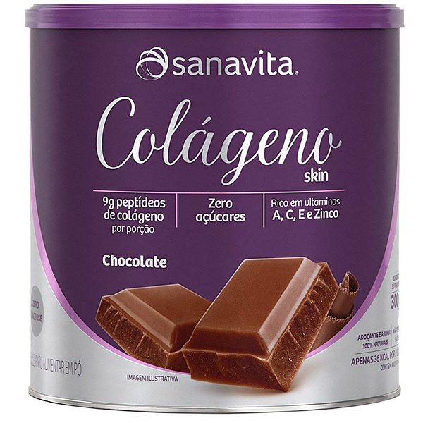 Colágeno Skin Hidrolisado Zero Açúcar em pó Sanavita 300g Chocolate