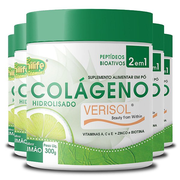 Kit 5 Colágeno Hidrolisado Verisol Unilife sabor Limão 300g