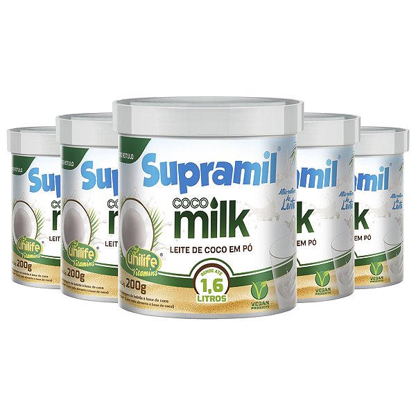 Kit 5 Coco Milk Supramil Unilife Leite de coco em pó 200g