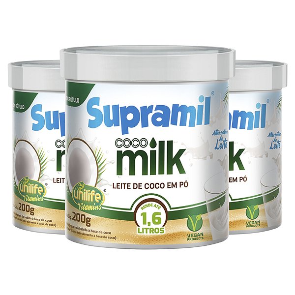 Kit 3 Coco Milk Supramil Unilife Leite de coco em pó 200g