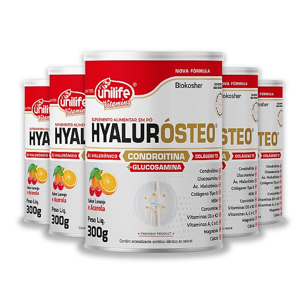 Kit 5 Hyalurosteo Condroitina Unilife Laranja com Acerola 300g