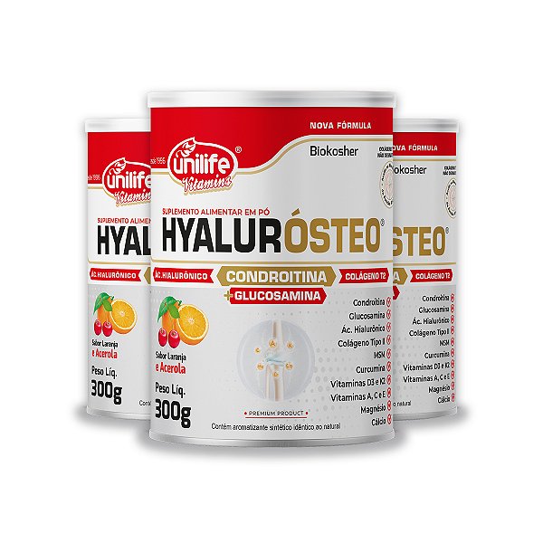 Kit 3 Hyalurosteo Condroitina Unilife Laranja com Acerola 300g