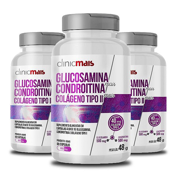 Kit 3 Glucosamina + Condroitina Clinicmais 60 Cápsulas