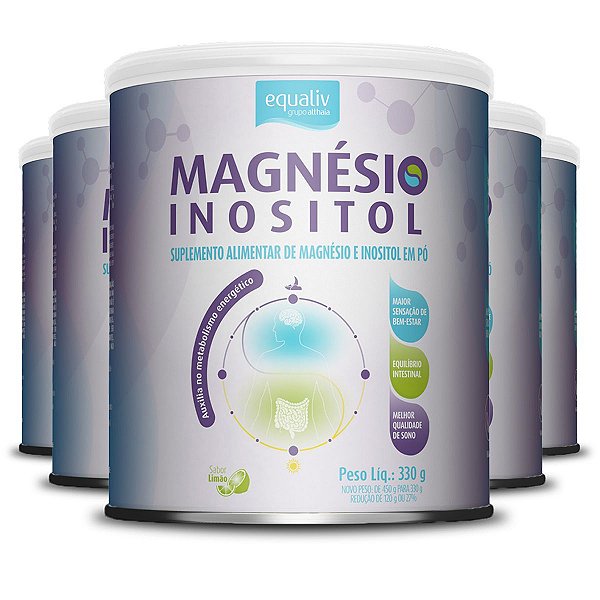 Kit 5 Magnésio Inositol Equaliv sabor Limão 330g