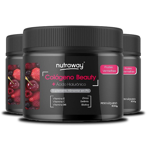 Kit 3 Colágeno Beauty Nutraway sabor Frutas Vermelhas 300g