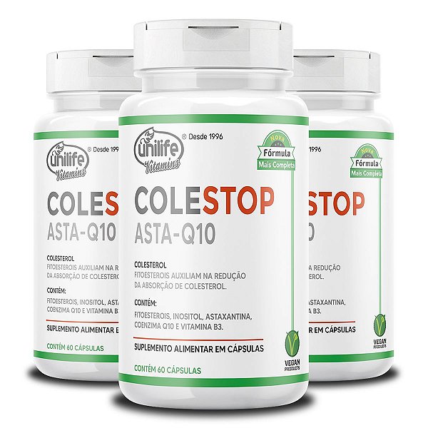 Kit 3 Colestop Asta Q10 Unilife 60 cápsulas