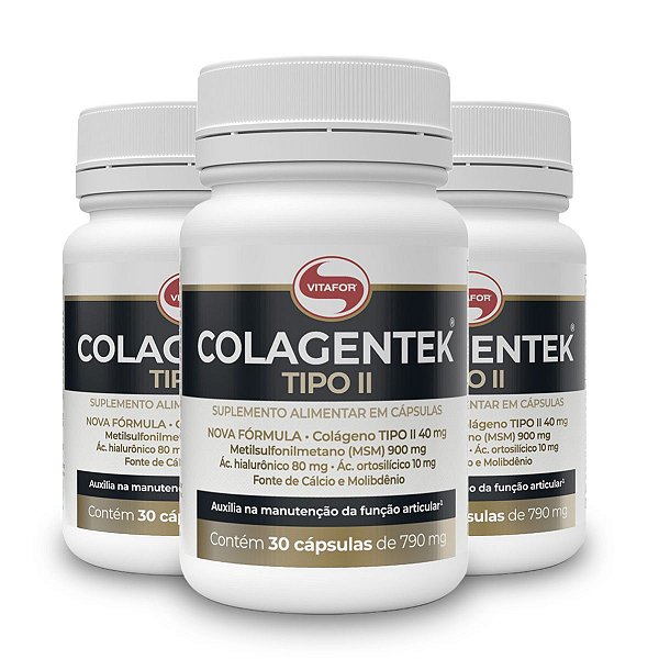 Kit 3 Colágeno Tipo 2 Colagentek Vitafor 30 Cápsulas