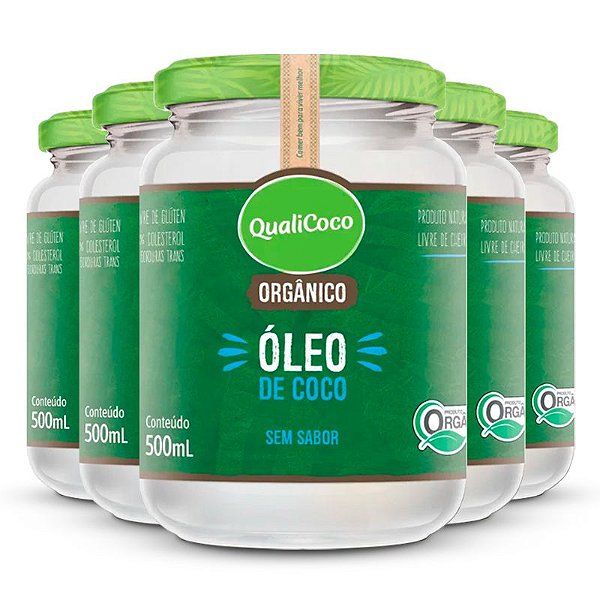 Kit 5 Óleo de coco sem sabor Qualicoco 500 ml orgânico