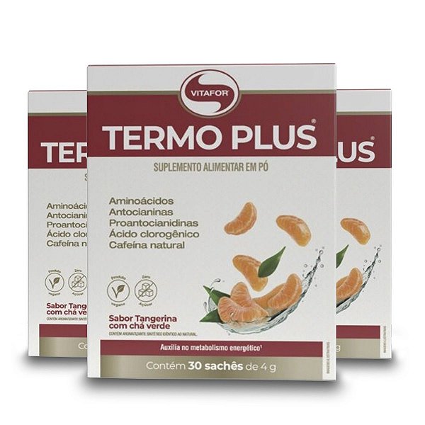 Kit 3 Termo Plus Vitafor Tangerina e Chá Verde 30 Sachês 4g