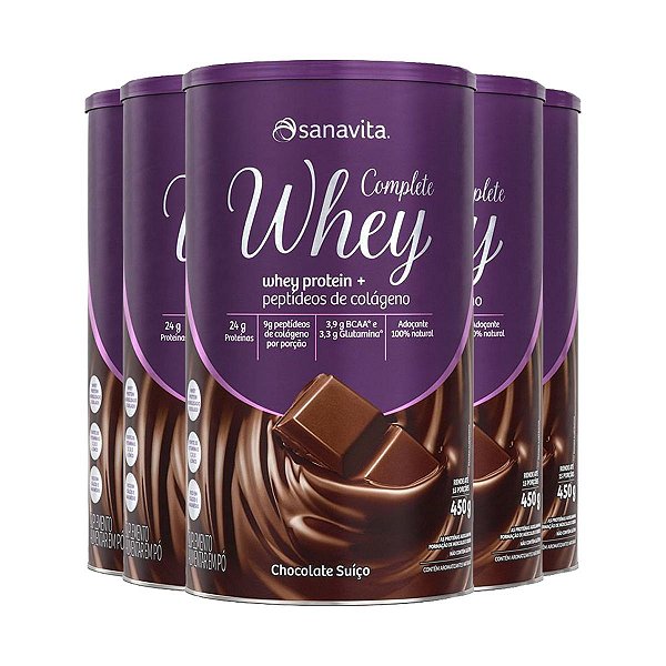Kit 5 Complete Whey Protein da Sanavita Chocolate Suíço 450g