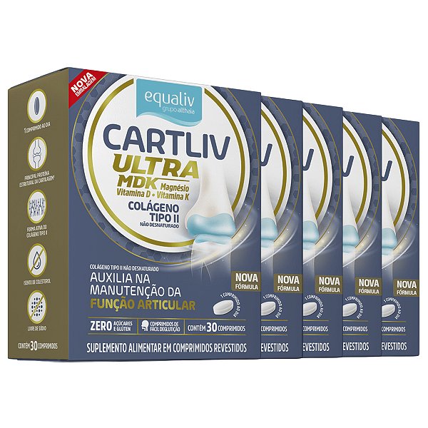 Kit 5 Cartliv Ultra MDK Colageno Tipo 2 Equaliv 30 Comprimidos