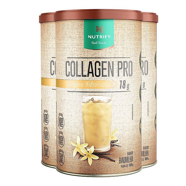 Kit 3 Collagen Pro Colágeno Hidrolisado Baunilha Nutrify 450g