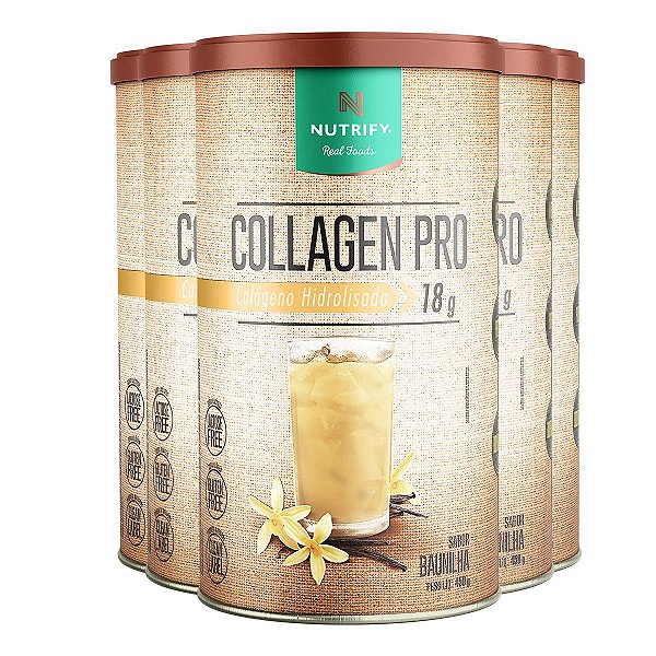 Kit 5 Collagen Pro Colágeno Hidrolisado Baunilha Nutrify 450g
