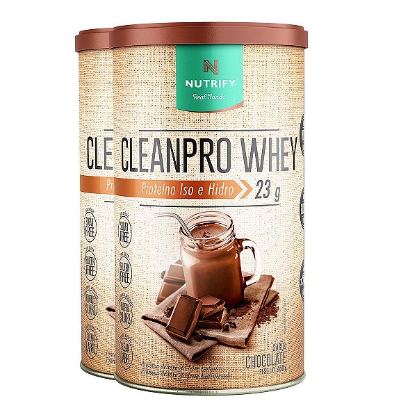 Kit 2 Clean Pro Whey Hidrolisado Chocolate Nutrify 450g