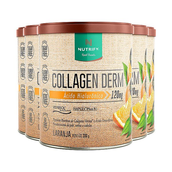 Kit 5 Collagen Derm Ácido Hialurônico Laranja Nutrify 330g