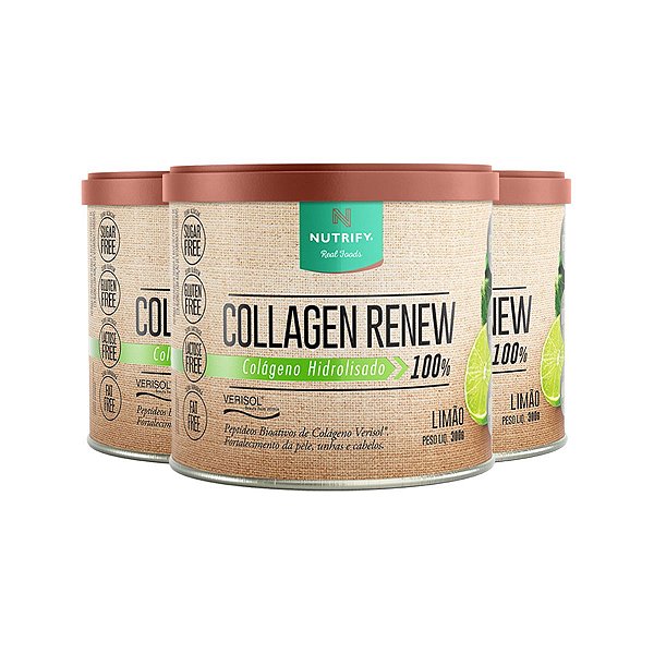 Kit 3 Collagen Renew Colágeno Hidrolisado Limão Nutrify 300g