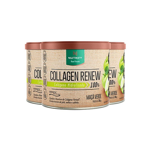 Kit 3 Collagen Renew Colágeno Hidrolisado Maçã Verde Nutrify 300g