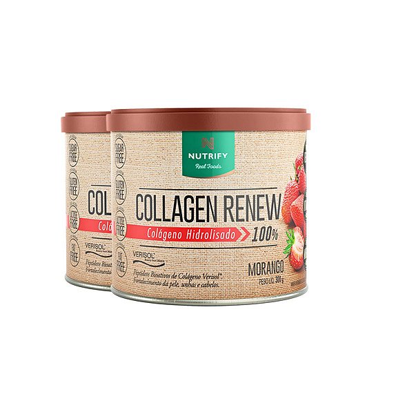 Kit 2 Collagen Renew Colágeno Hidrolisado Morango Nutrify 300g
