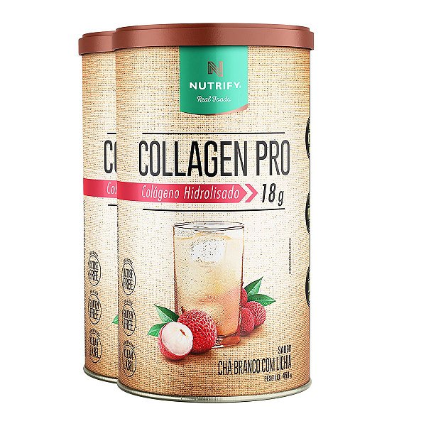 Kit 2 Collagen Pro Colágeno Hidrolisado Chá Branco com Lichia Nutrify 450g