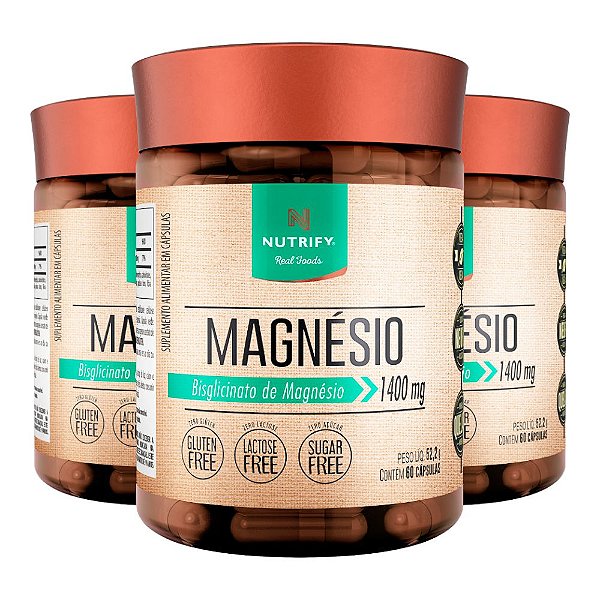 Kit 3 Magnésio Nutrify 1400mg 60 Cápsulas