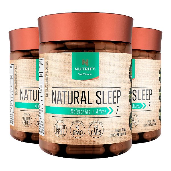 Kit 3 Natural Sleep Melatonina Nutrify 60 Cápsulas