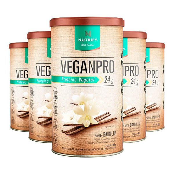 Kit 5 Veganpro Proteína Vegetal Baunilha Nutrify 450g