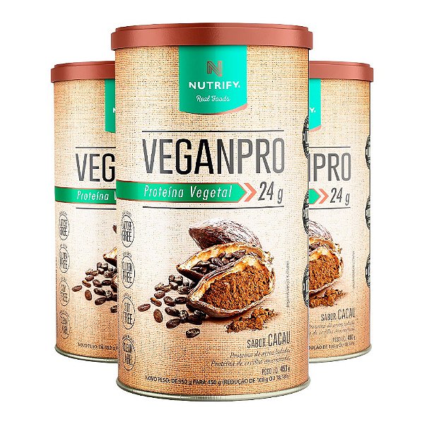 Kit 3 Veganpro Proteína Vegetal Cacau Nutrify 450g
