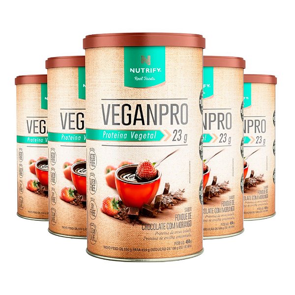 Kit 5 Veganpro Proteína Vegetal Chocolate com Morango Nutrify 450g