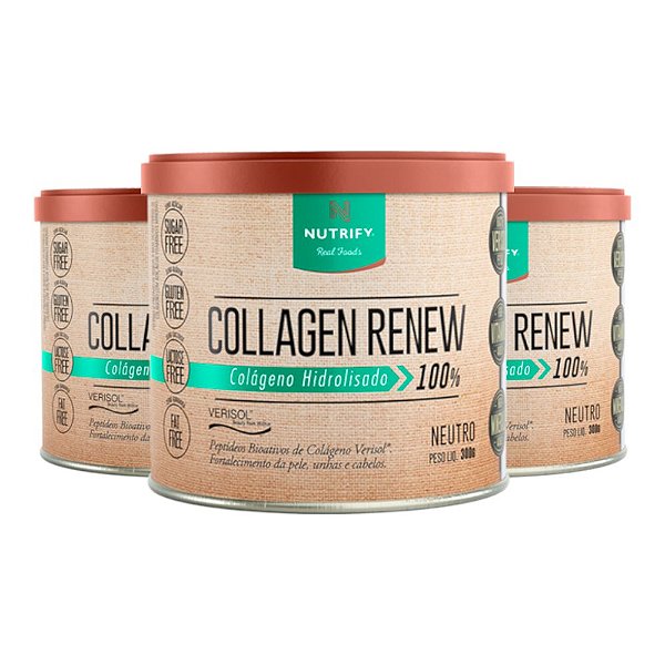 Kit 3 Collagen Renew Colágeno Hidrolisado Neutro Nutrify 300g