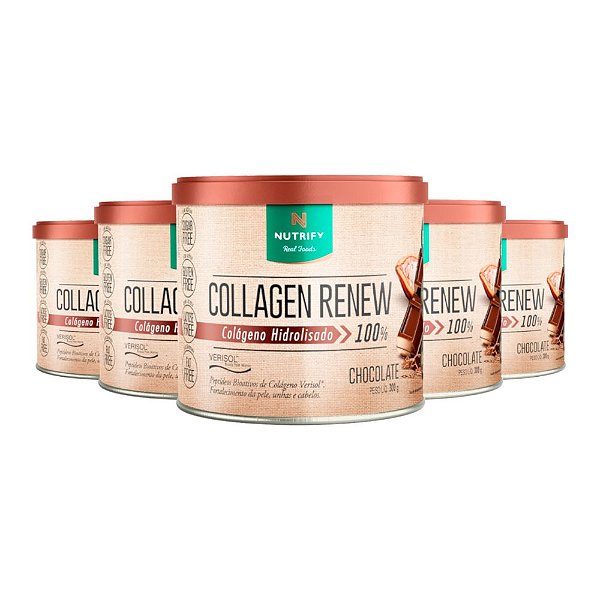 Kit 5 Collagen Renew Colágeno Hidrolisado Chocolate Nutrify 300g