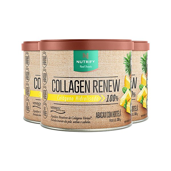 Kit 3 Collagen Renew Colágeno Hidrolisado Abacaxi Nutrify 300g