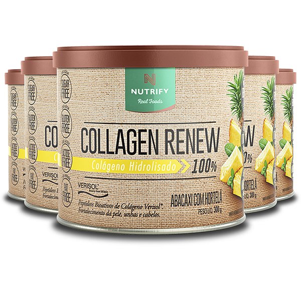 Kit 5 Colágeno Hidrolisado Nutrify Collagen Renew Abacaxi 300g