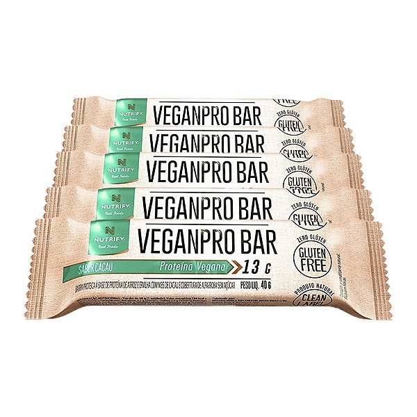 Kit 5 Veganpro Bar Nutrify Barra de proteína Vegana Cacau Und