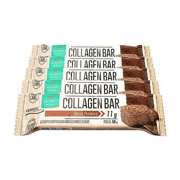 Kit 5 Collagen Bar Nutrify Barra de proteína Brownie 50g