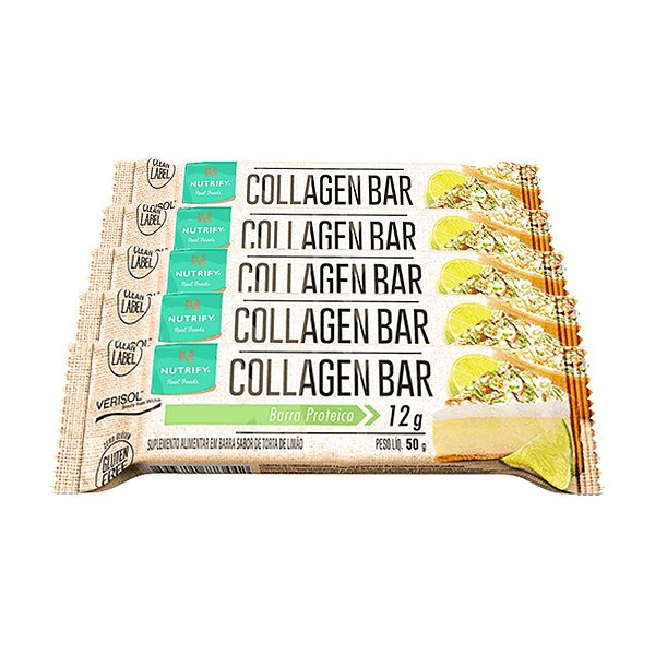Kit 5 Collagen Bar Nutrify Barra de proteína Torta de Limão Und 50g