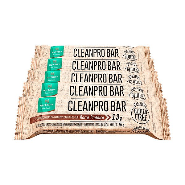 Kit 5 Cleanpro Bar Nutrify Barra de proteína Chocolate Und 50g