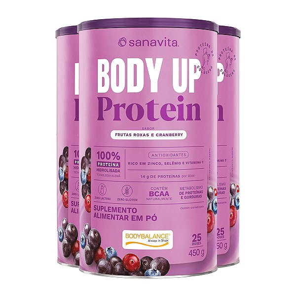 Kit 3 Body Up Protein Frutas Roxas e Cranberry Sanavita 450g