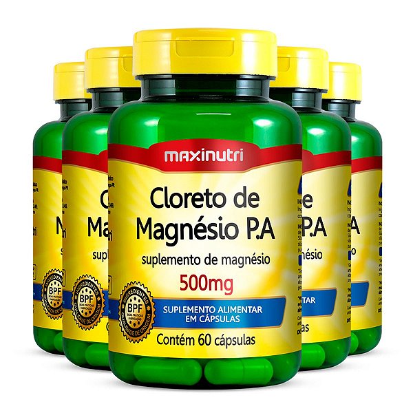 Kit 5 Cloreto de Magnésio P.A 500mg Maxinutri 60 Cápsulas