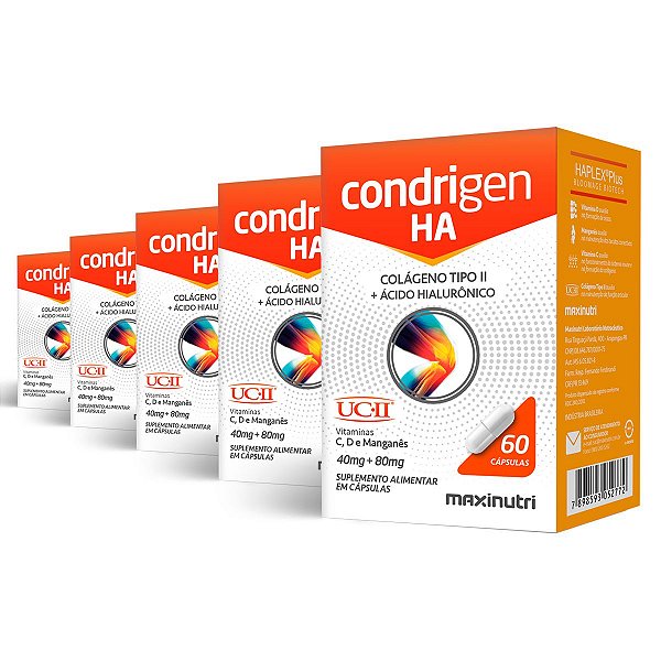 Kit 5 Condrigen HÁ Colágeno Tipo 2 Maxinutri 60 Cápsulas