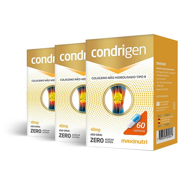 Kit 3 Condrigen Colágeno Tipo 2 Maxinutri 60 Cápsulas